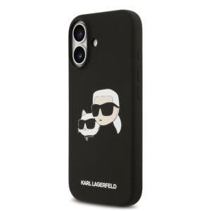 Karl Lagerfeld Liquid Silicone Double Heads MagSafe dėklas skirtas Apple iPhone 17 juodos spalvos