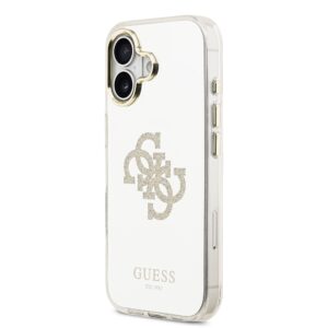 Guess PC/TPU Mirror 4G Glitter Logo MagSafe dėklas skirtas Apple iPhone 17 auksos spalvos