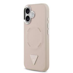 Guess PU Leather Triangle Logo MagSafe dėklas skirtas Apple iPhone 17 rožinės spalvos