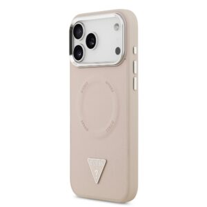 Guess PU Leather Triangle Logo MagSafe dėklas skirtas Apple iPhone 17 Pro rožinės spalvos