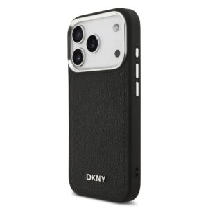 DKNY PU Leather Metal Logo Wrist Chain MagSafe dėklas skirtas Apple iPhone 17 Pro juodos spalvos - Image 1