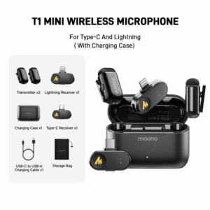 maono Wave T1 Mini (USB-C & Lightning + Charge Case) Black (Juodi) Belaidžiai Mikrofonai