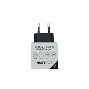 Musthavz to Go 2 Port PD įkroviklis USB-A + USB-C 20W, juodos spalvos