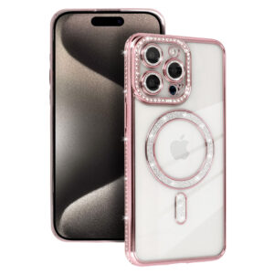 Bling Magsafe Dėklas skirtas Apple iPhone 17 Pro Max rožinės spalvos