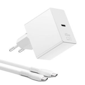 XPECT GaN 45W įkroviklis su 1.5m USB-C kabelis - bulk pakuotė, baltos spalvos