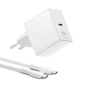 XPECT GaN 65W įkroviklis su 1.5m USB-C kabelis - bulk pakuotė, baltos spalvos