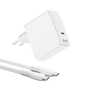 XPECT GaN 100W įkroviklis su 1.5m USB-C kabelis, baltos spalvos