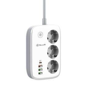 Tellur Smart WiFi Power Strip,3 Outlets, PD30W, QC18W, white