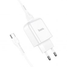 PTC Hoco 230 V adapter to USB A 2.1 A + USB type-C laidas baltas N2