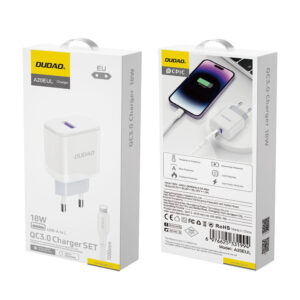 Dudao A20EU USB-A 18W network charger - baltos spalvos + USB-A - Lightning cable - Image 5