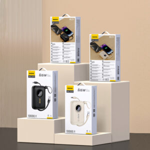 Dudao K14 10000mAh power bank with USB-C / Lightning cables - beige - Image 5