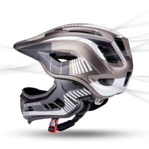 Rockbros TT-32SBTG-M children's bicycle helmet with removable chinbar, size M - pilkos spalvos - Image 5