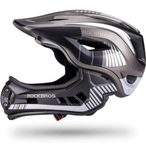 Rockbros TT-32SBTG-S children's bicycle helmet with removable chinbar, size S - pilkos spalvos - Image 2