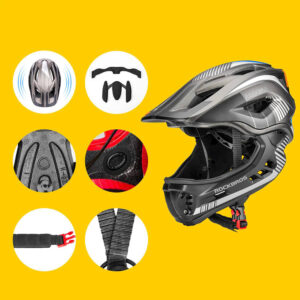 Rockbros TT-32SBTG-S children's bicycle helmet with removable chinbar, size S - pilkos spalvos - Image 4