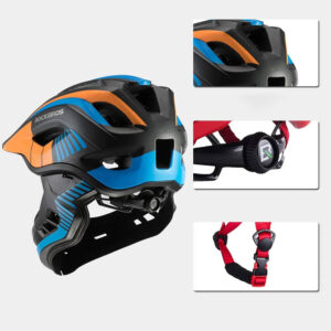 Rockbros TT-32SOBL-S children's bicycle helmet with removable chinbar, size S - black and orange - Image 3
