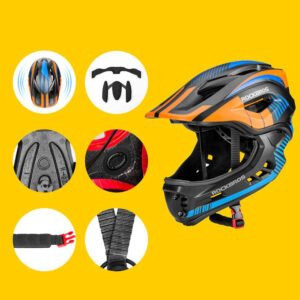Rockbros TT-32SOBL-S children's bicycle helmet with removable chinbar, size S - black and orange - Image 4