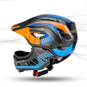 Rockbros TT-32SOBL-S children's bicycle helmet with removable chinbar, size S - black and orange - Image 5