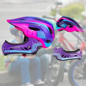 Rockbros TT-32SBPP-S children's bicycle helmet with detachable chinbar, size S - purple-pink - Image 7