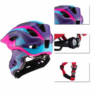 Rockbros TT-32SBPP-M children's bicycle helmet with removable chinbar, size M - purple-pink - Image 5