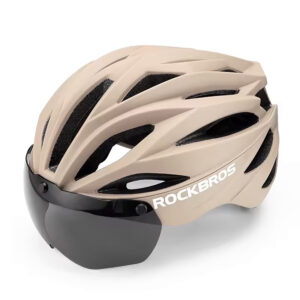 Rockbros Bike šalmas with Visor, Detachable UV Protective Goggles, Unisex - rudos spalvos