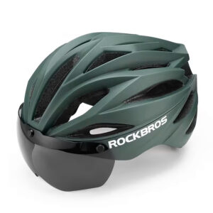 Rockbros Bike šalmas with Visor, Detachable UV Protective Goggles, Unisex - žalios spalvos