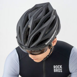 Rockbros Bike šalmas with Visor, Detachable UV Protective Goggles, Unisex - žalios spalvos - Image 5