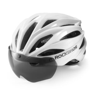 Rockbros Bike šalmas with Visor, Detachable UV Goggles, Unisex, Glossy - baltos spalvos