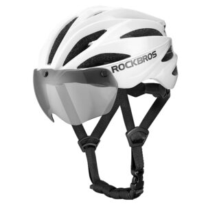 Rockbros Bike šalmas with Visor, Detachable UV Goggles, Unisex, Glossy - baltos spalvos - Image 2