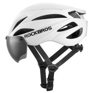 Rockbros Bike šalmas with Visor, Detachable UV Goggles, Unisex, Glossy - baltos spalvos - Image 3
