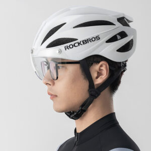 Rockbros Bike šalmas with Visor, Detachable UV Goggles, Unisex, Glossy - baltos spalvos - Image 7