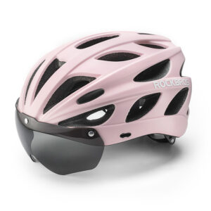 Rockbros Bike šalmas with Visor, Detachable UV Goggles, Detachable Visor, Unisex - rožinės spalvos