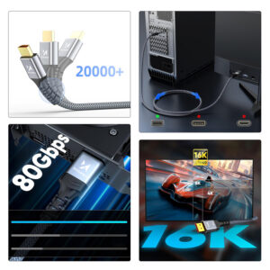 Wozinsky WPS-16AYL3S DisplayPort 2.1 Cable VESA Certified 80 Gb/s 16K@60Hz 8K@120Hz 4K@240Hz HDR HDCP DSC 3m - juodos spalvos - Image 2