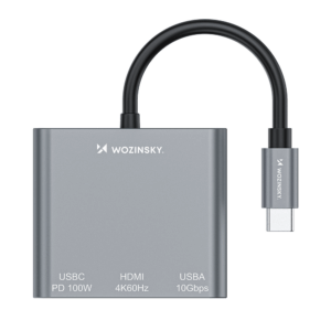 Hub Wozinsky WHCH-01 USB-C PD 100W HDMI 4K@30Hz USB-A 10Gbps - pilkos spalvos - Image 3