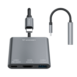 Hub Wozinsky WHCH-01 USB-C PD 100W HDMI 4K@30Hz USB-A 10Gbps - pilkos spalvos - Image 4
