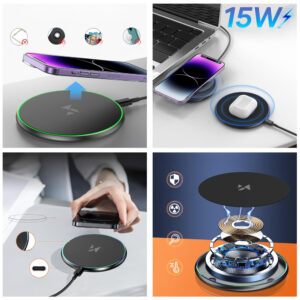 Wozinsky WLI-01Y 15W Qi Inductive Charger with USB-C Cable - juodos spalvos - Image 2