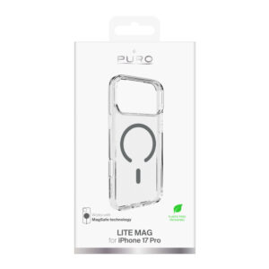 Puro Lite Mag TPU+PC dėklas suderinamas su MagSafe skirtas Apple iPhone 17 Pro - skaidrus su pilkos spalvos žiedu - Image 2