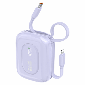 Dudao K32 22.5W 10000 mAh Powerbank with Built-in USB-C/ Lightning Cable - violetinės spalvos
