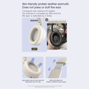 Dudao X22 Max belaidės On-Ear Bluetooth ausinės su ANC - Beige - Image 9