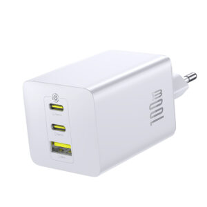 Baseus EnerFill FE11 2 x USB-C / USB-A 100W laidinis įkroviklis baltos spalvos
