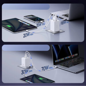 Baseus EnerFill FE11 2 x USB-C / USB-A 100W laidinis įkroviklis baltos spalvos - Image 5