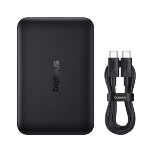 Baseus EnerFill FM11 Ultra-Mini 10000mAh 22.5W MagSafe Compatible Power Bank with Baseus Simple USB-C 20V/3A 30cm Cable - Black - Image 2