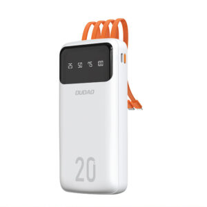 Dudao capacious powerbank with 3 built-in cables 20000mAh USB Type C + micro USB + Lightning baltos spalvos (Dudao K6Pro +)