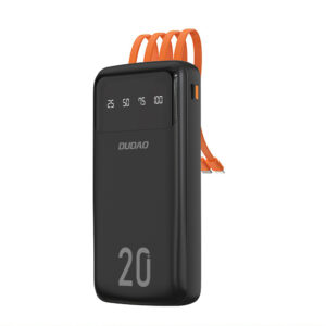 Dudao capacious powerbank with 3 built-in cables 20000mAh USB Type C + micro USB + Lightning juodos spalvos (Dudao K6Pro +)