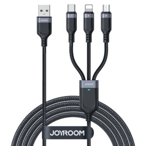 Kabelis Joyroom S-A18 3in1 3,5A USB-A - Lightning+USB-C+MicroUSB 1,2m - juodos spalvos