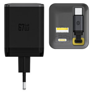 Dudao A67EU GaN 67W laidinis įkroviklis su Built-in Retractable USB-C Power Delivery Quick Charge Cable - juodos spalvos - Image 3