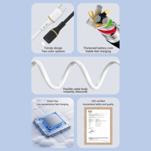 Dudao L25T USB-A - USB-C silikoninis kabelis 5A 1m - baltos spalvos - Image 2