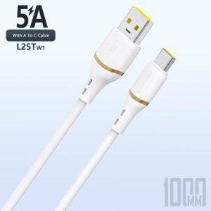 Dudao L25T USB-A - USB-C silikoninis kabelis 5A 1m - baltos spalvos