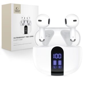 Tech-Protect UltraBoost TWS Core G2 ausinės - baltos spalvos