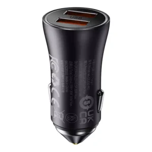 Baseus Golden Contactor Max car charger, 2x USB, 60W pilkos spalvos - Image 4