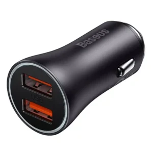 Baseus Golden Contactor Max car charger, 2x USB, 60W pilkos spalvos - Image 2